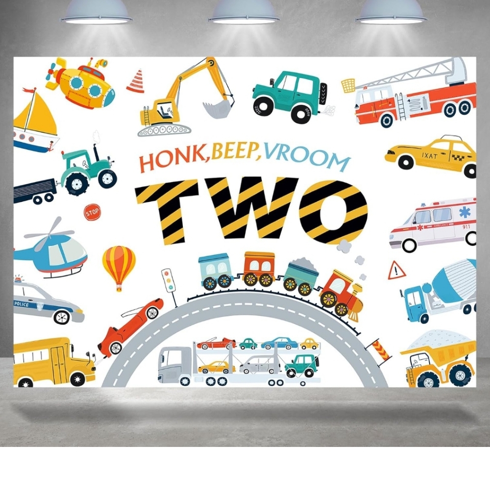 Colorful Vehicle Wall Art for Kids Backdrop